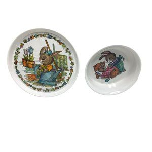 Vintage Bunny Rabbit 2 pc Plate Bowl Set Silite 3101